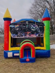 Monster Trucks Theme Banner Crayon Castle Bounce House