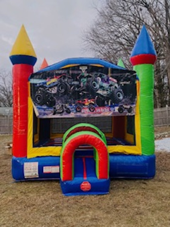 Monster Trucks Theme Banner Crayon Castle Bounce House